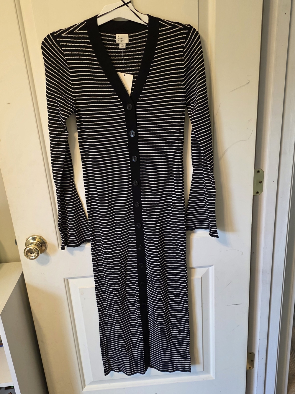 a new day Black & White Striped Button-Front Maxi Cardi Dress
